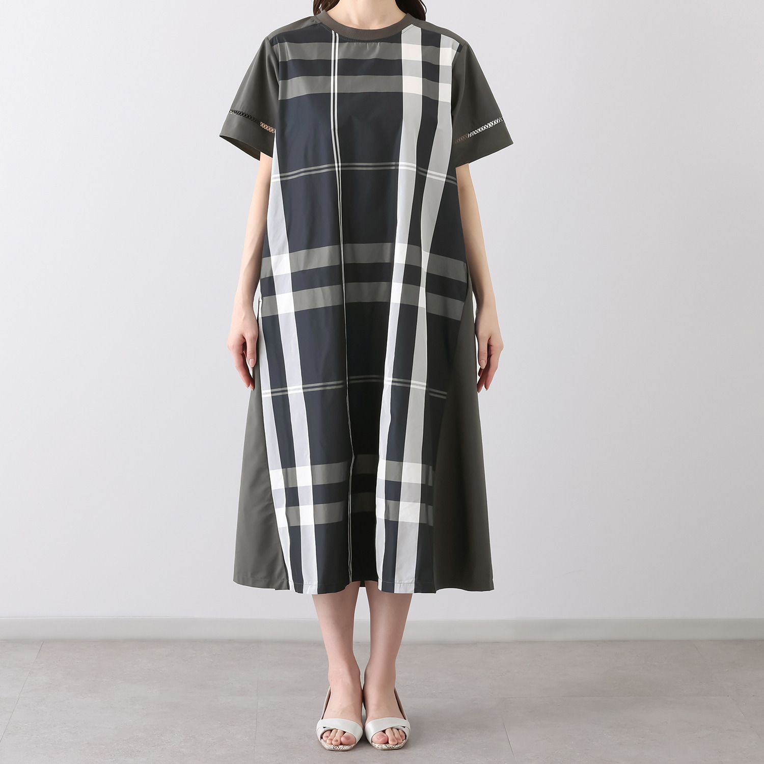 ハッシュパピー ３種類の異素材切替 ワンピース