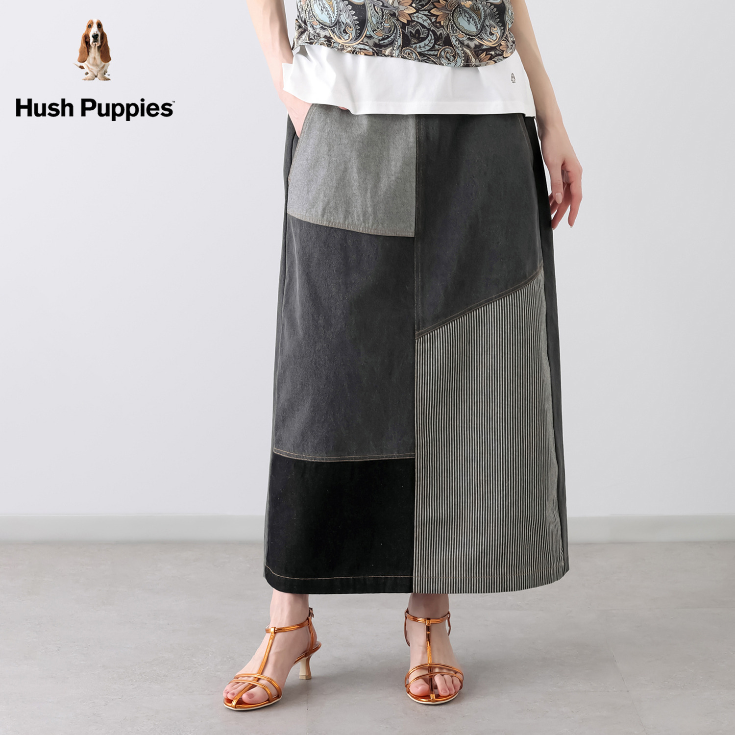 ハッシュパピー デニムパッチワーク スカート