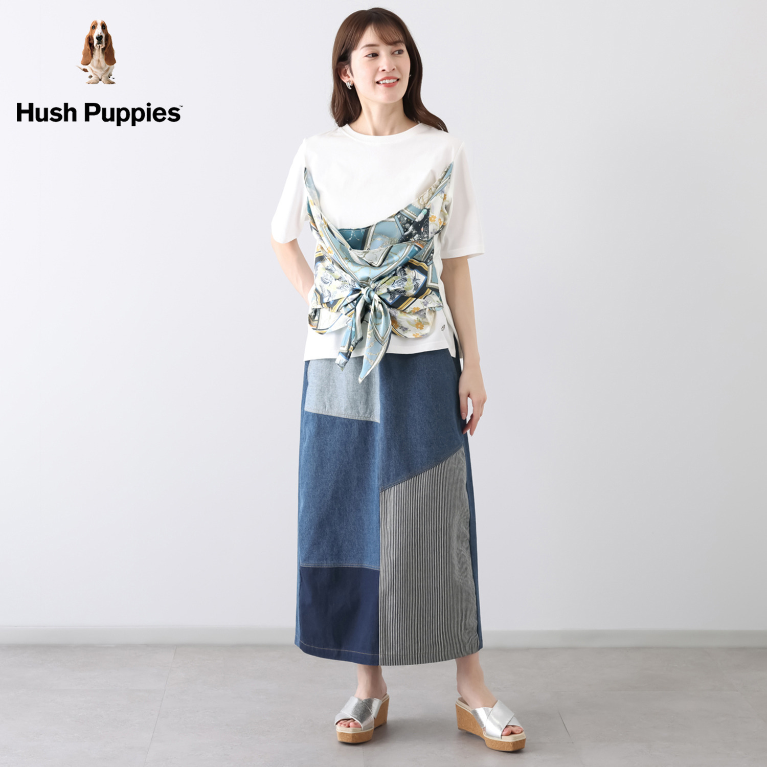 ハッシュパピー デニムパッチワーク スカート