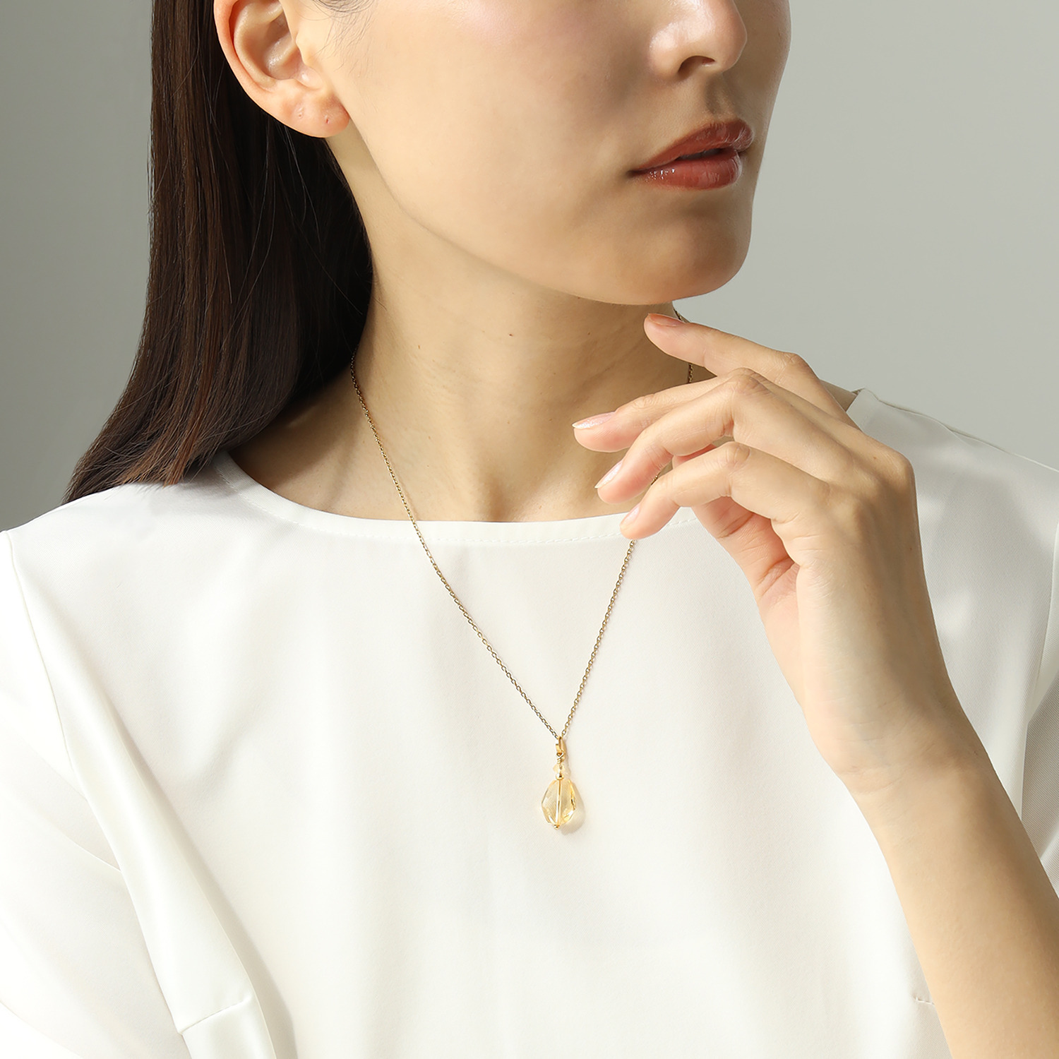 石友蔵出しコレクション シトリン ファセットビーズ ステンレスチェーン ペンダント