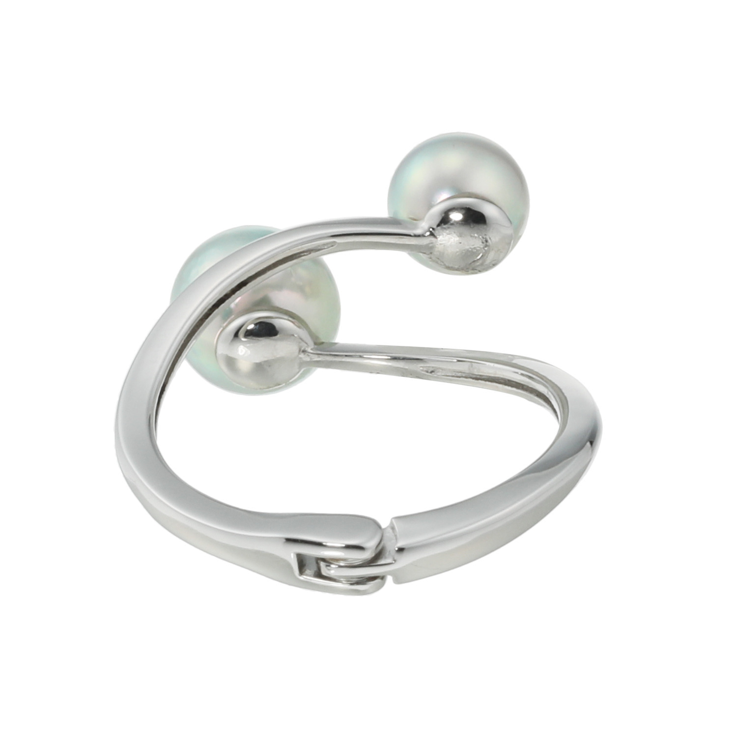 海蛍 プラチナ９００ 長崎県対馬産 無調色ブルーグレー 越物アコヤパール ツインデザイン フレキシブルリング