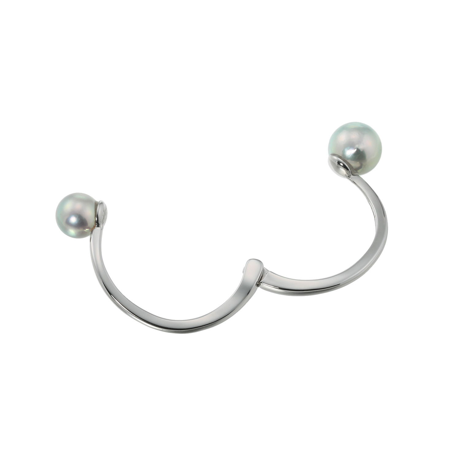 海蛍 プラチナ９００ 長崎県対馬産 無調色ブルーグレー 越物アコヤパール ツインデザイン フレキシブルリング