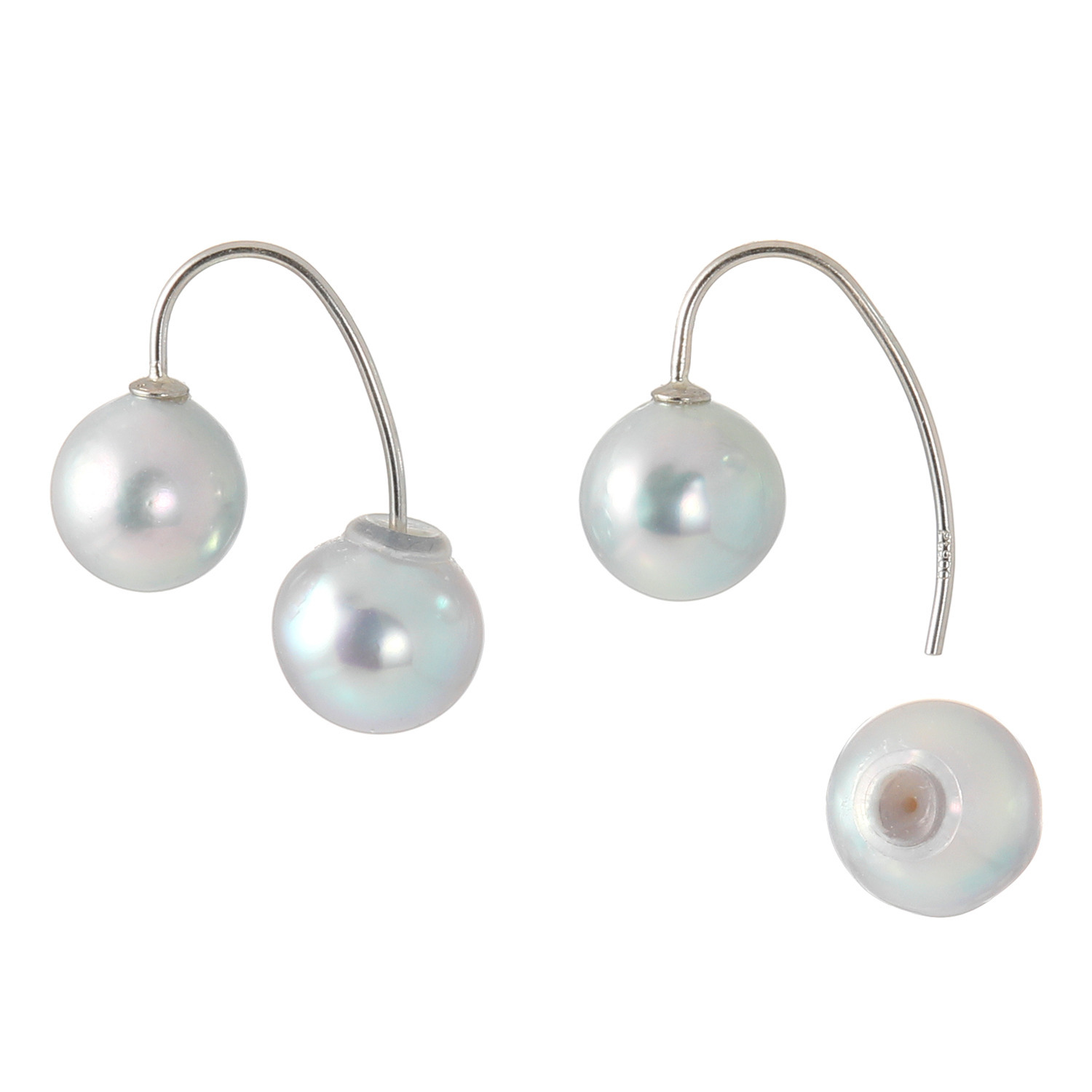 海蛍 プラチナ９００ 長崎県対馬産 無調色ブルーグレー 越物アコヤパール パールキャッチピアス