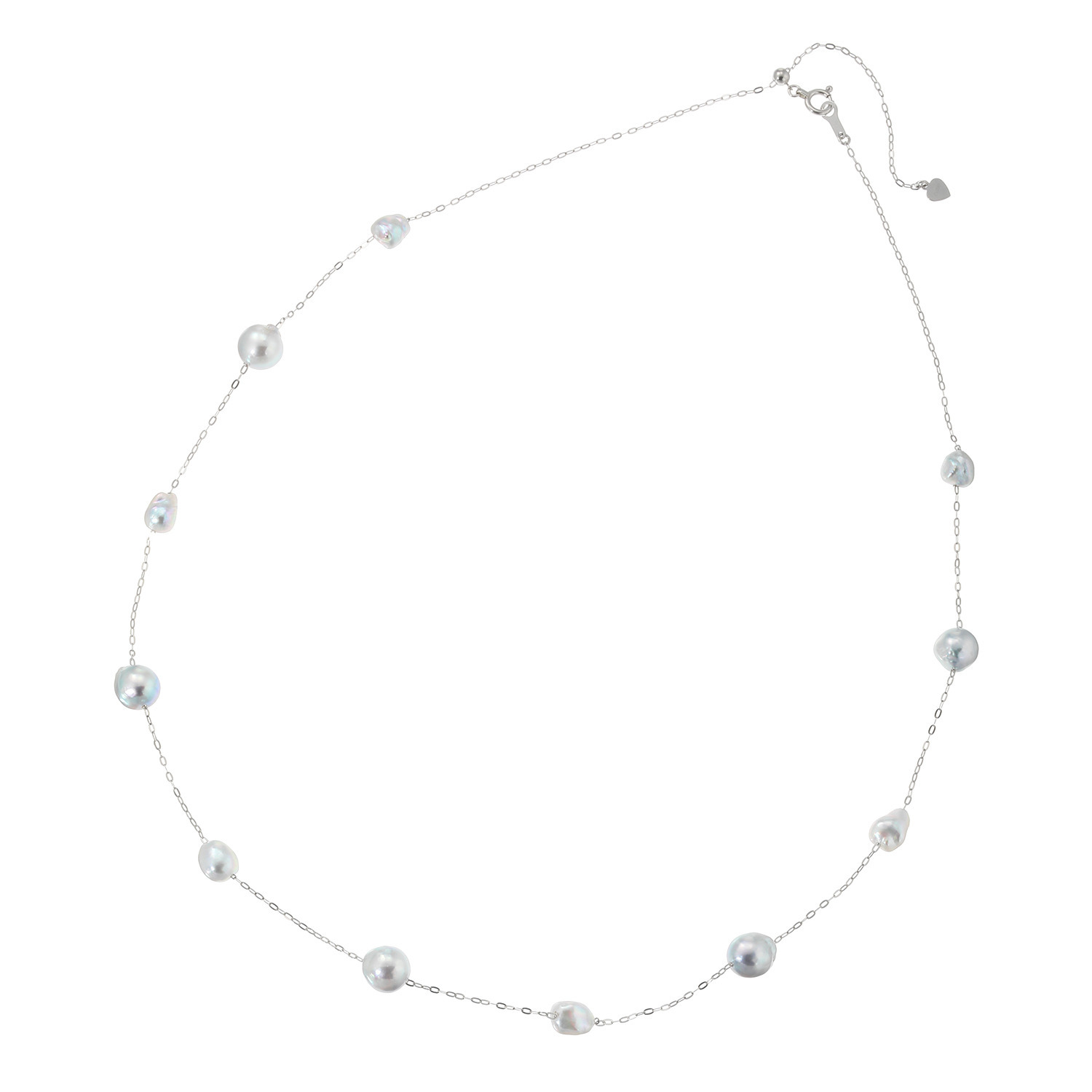 海蛍 プラチナ８５０ 長崎県対馬産 無調色ブルーグレー 越物アコヤパール＆ ケシパール ステーションネックレス