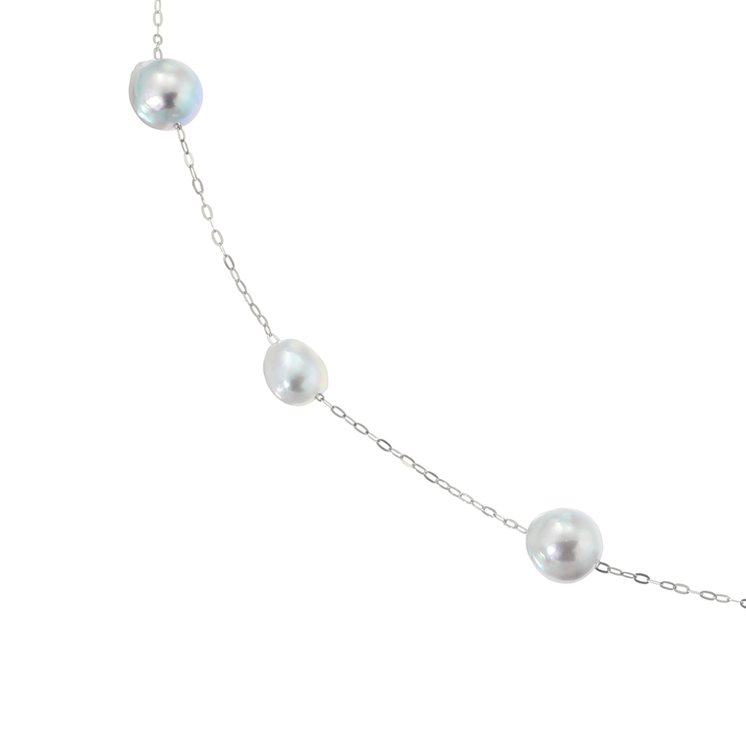 海蛍 プラチナ８５０ 長崎県対馬産 無調色ブルーグレー 越物アコヤパール＆ ケシパール ステーションネックレス