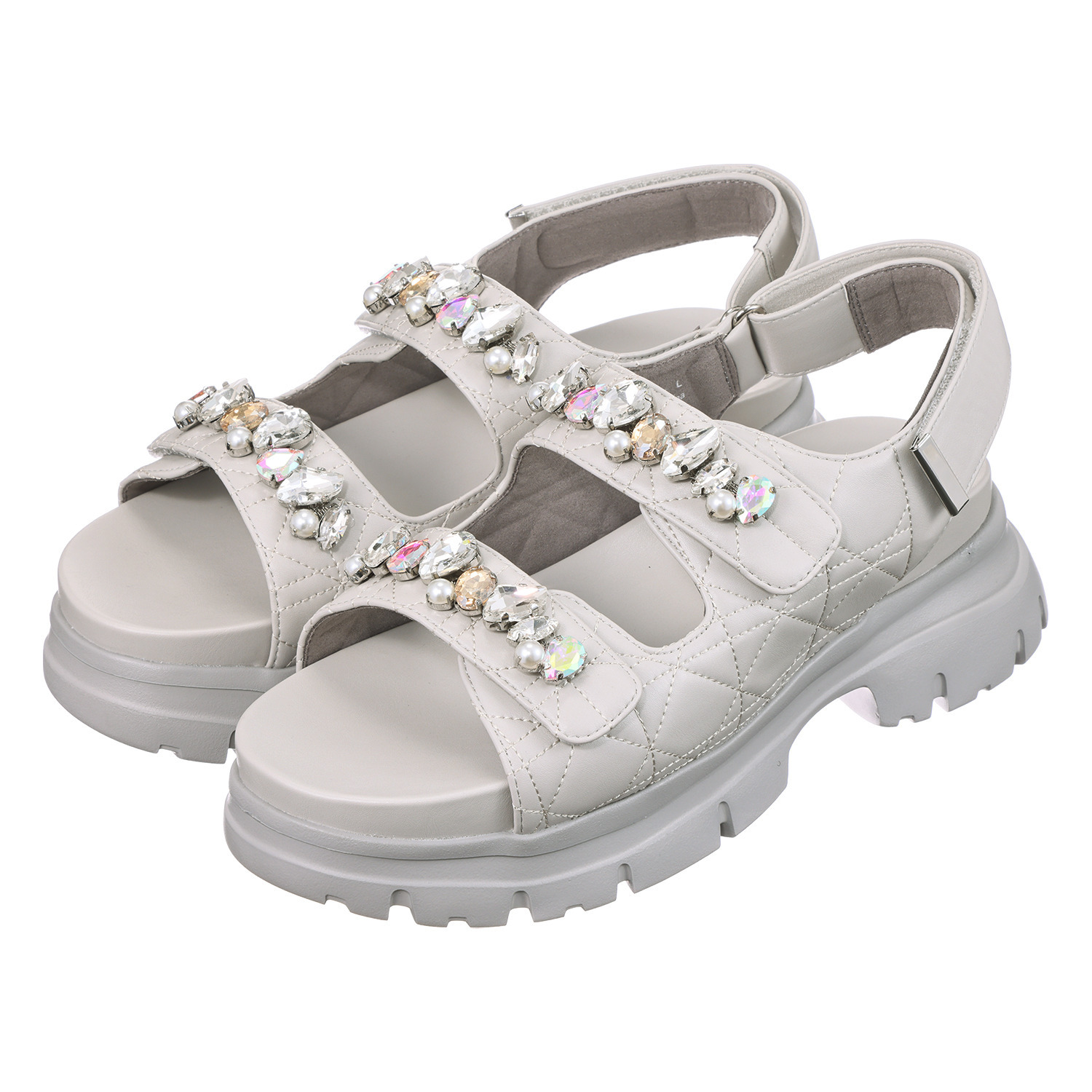 ニカル パールビジュウ キルティング ボリュームサンダル