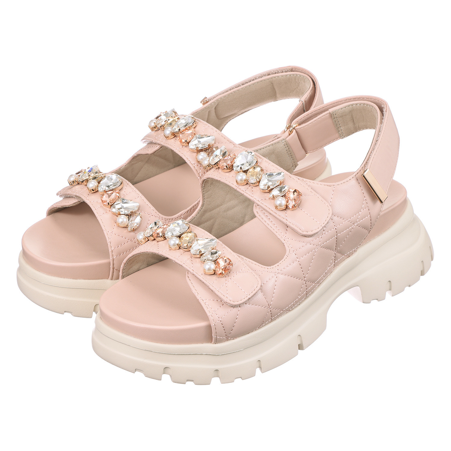 ニカル パールビジュウ キルティング ボリュームサンダル