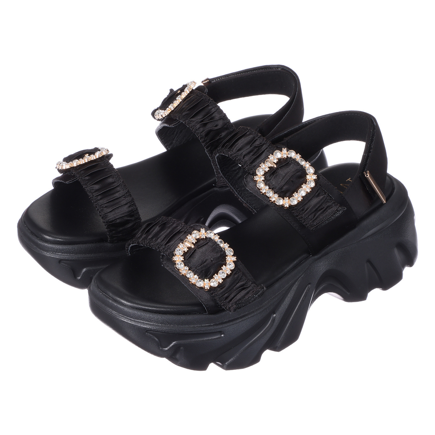 ニカル ビジュウバックル サテンベルト ボリュームサンダル