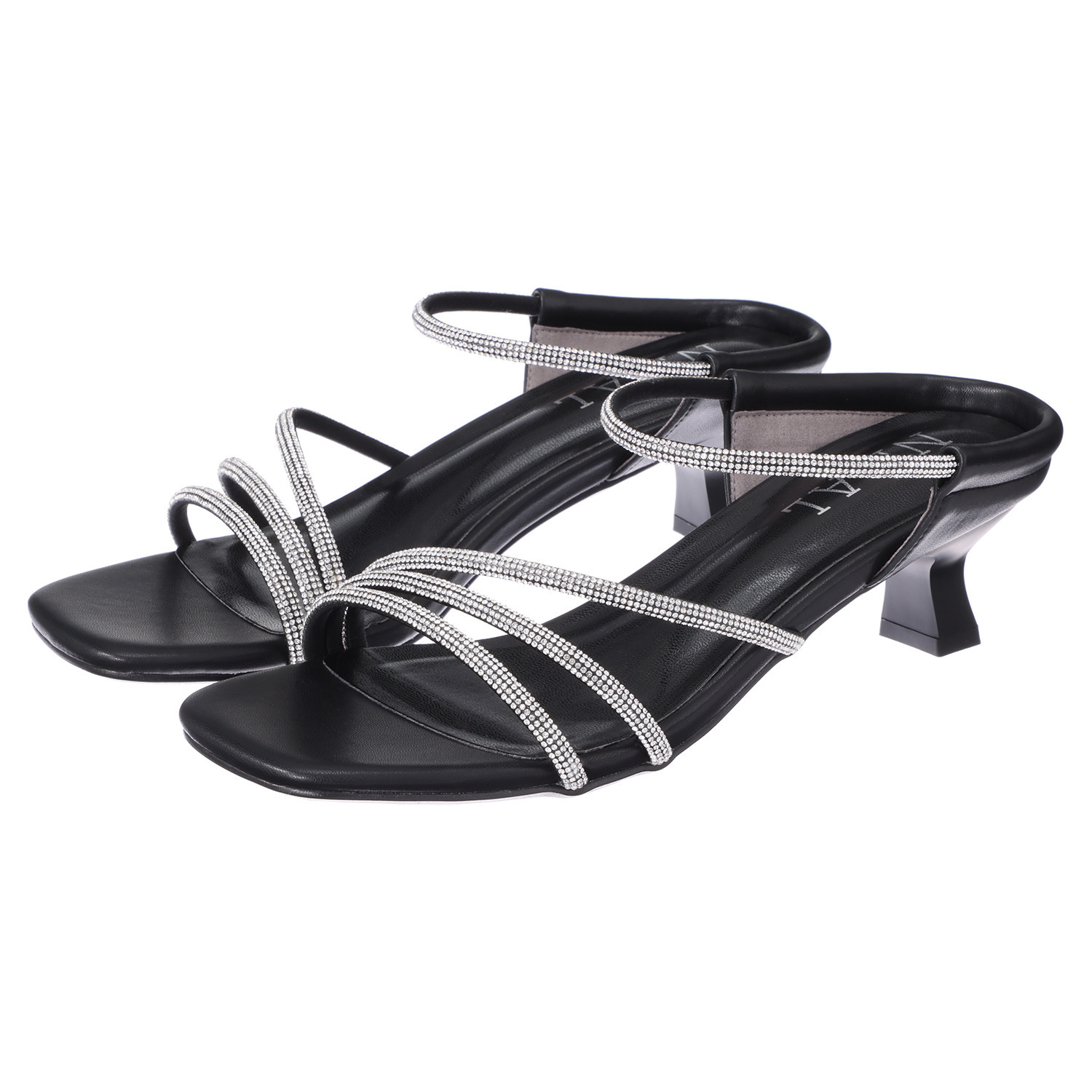 ニカル ラインストーン ナローストラップミュール