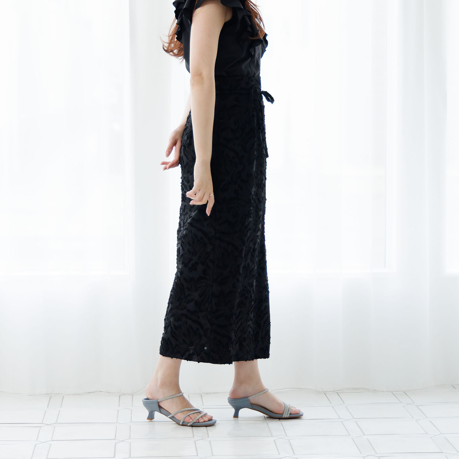 ニカル ラインストーン ナローストラップミュール