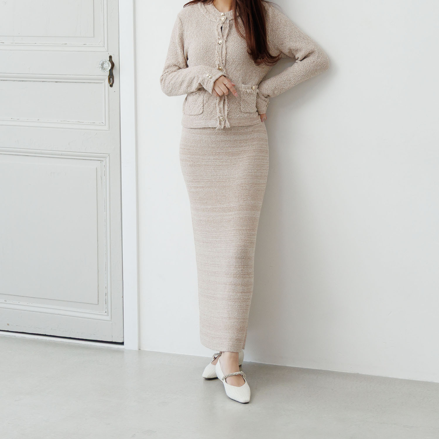 ニカル ビジュウストラップ ツイードパンプス