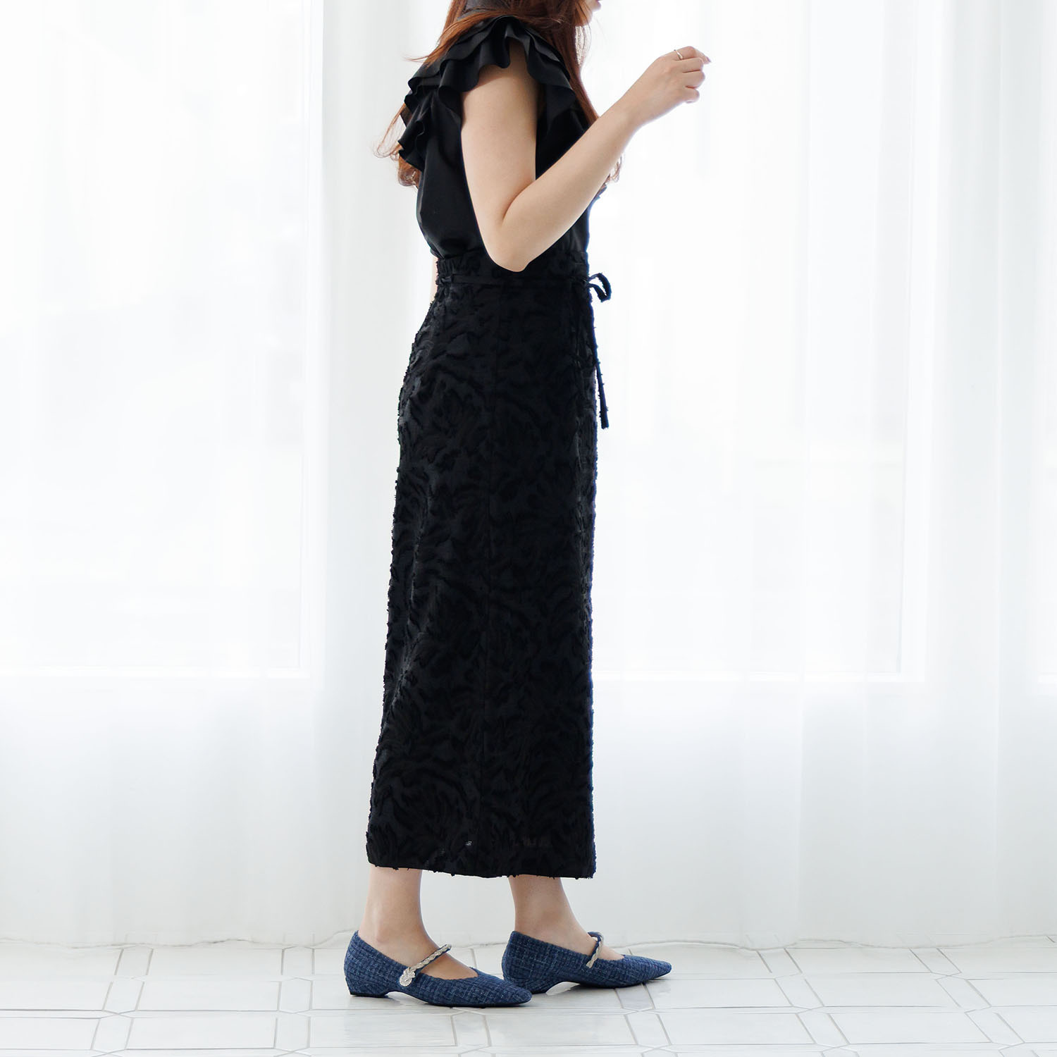 ニカル ビジュウストラップ ツイードパンプス