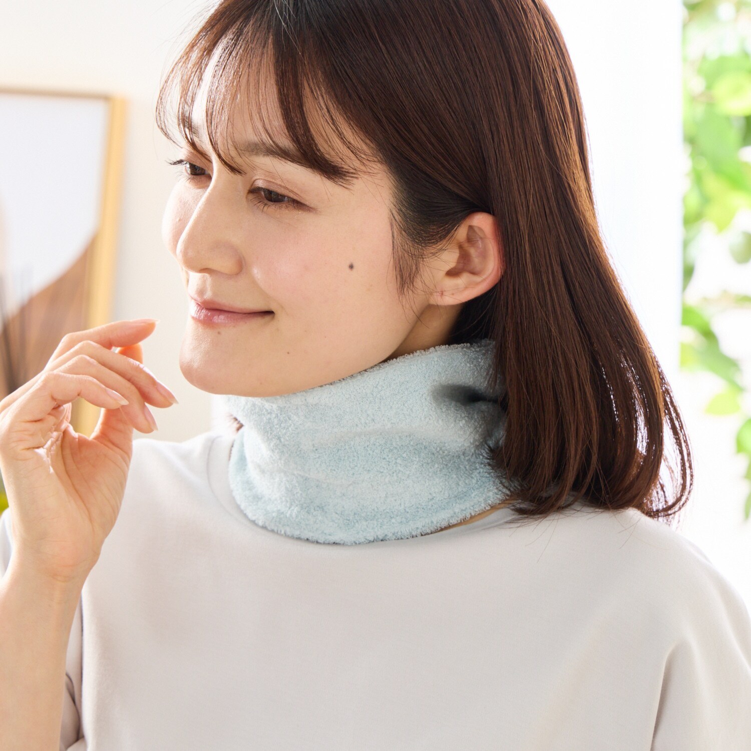 ミーテ コットン＆シルク使用 柔らかなフィット感で 首周りを温める！ やわらかパイル ネックウォーマー