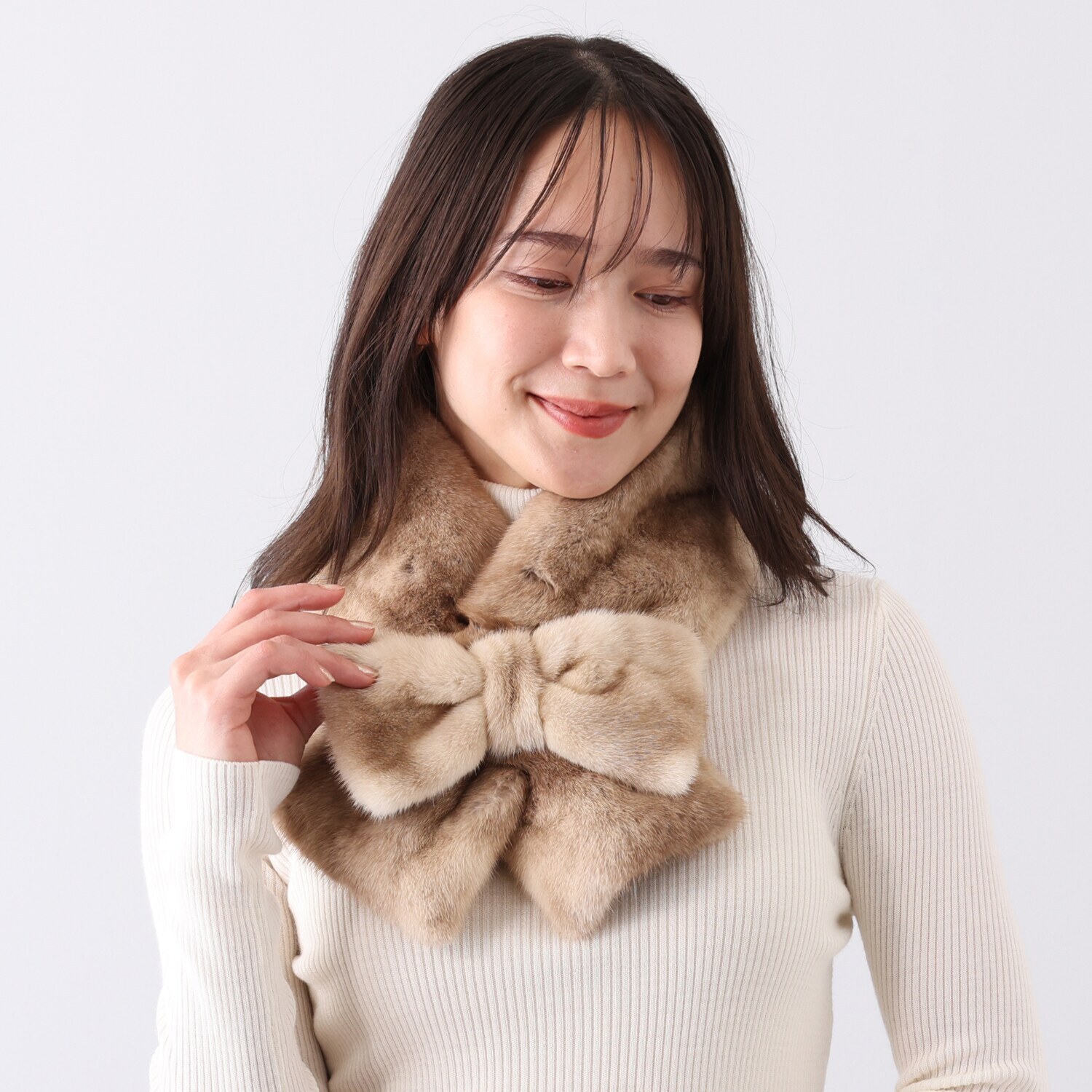 日本製 ＳＡＧＡ ミンク リボン付マフラー