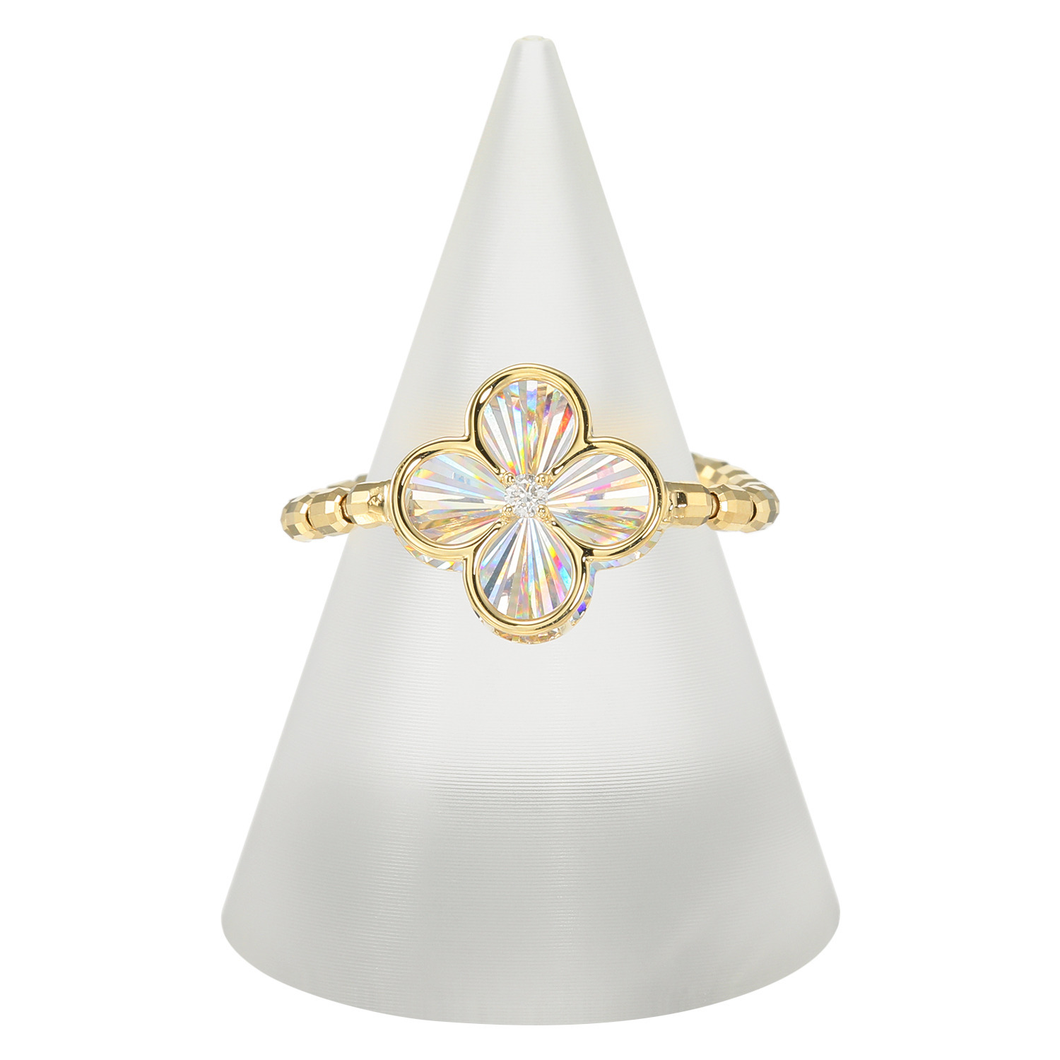 煌香 １８Ｋ レインボーカット ダイヤモンドアクセント フレキシブルリング