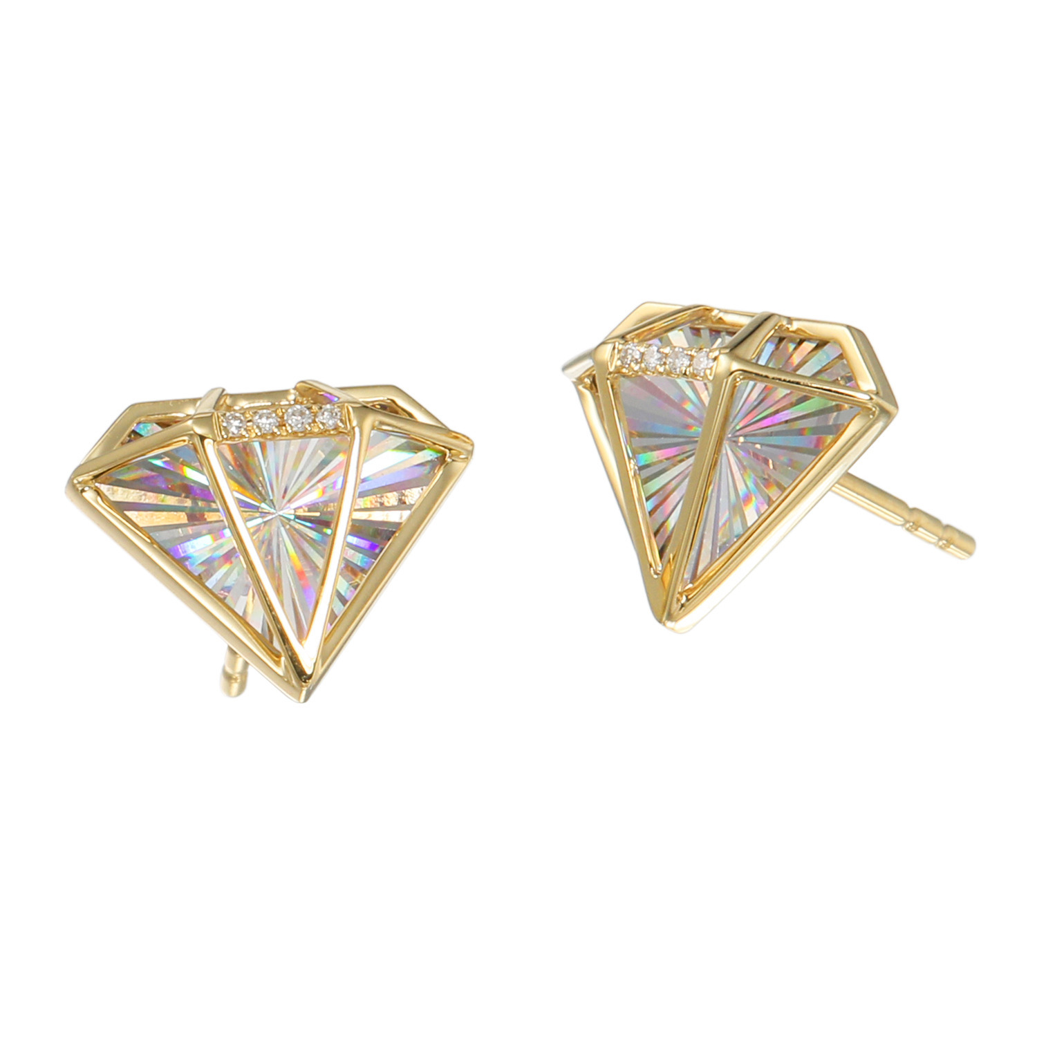 煌香 １８Ｋ レインボーカット ダイヤモンドアクセント ピアス