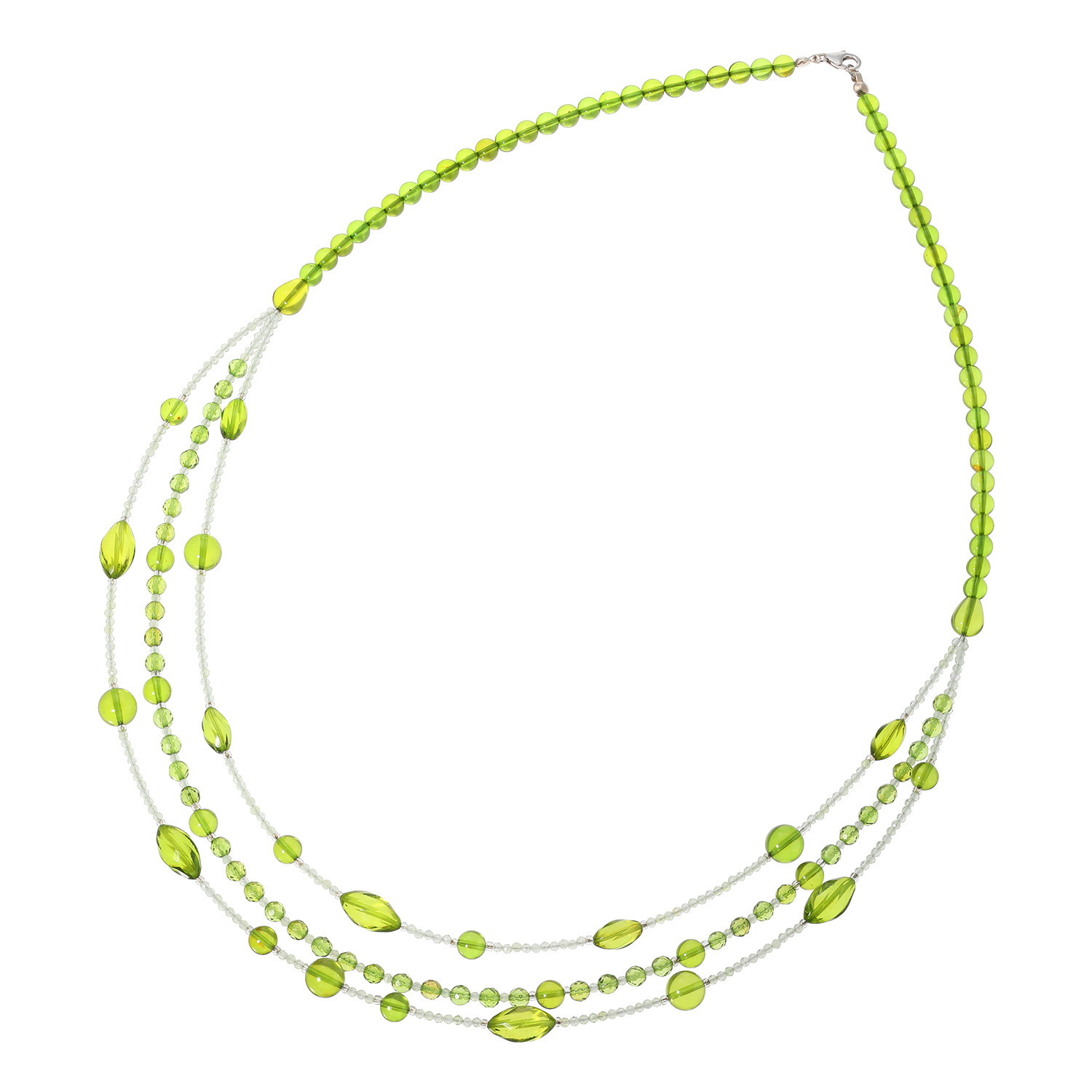 バイ　ネイチャー 琥珀＆プレーナイト 草木染め ３連ロングネックレス