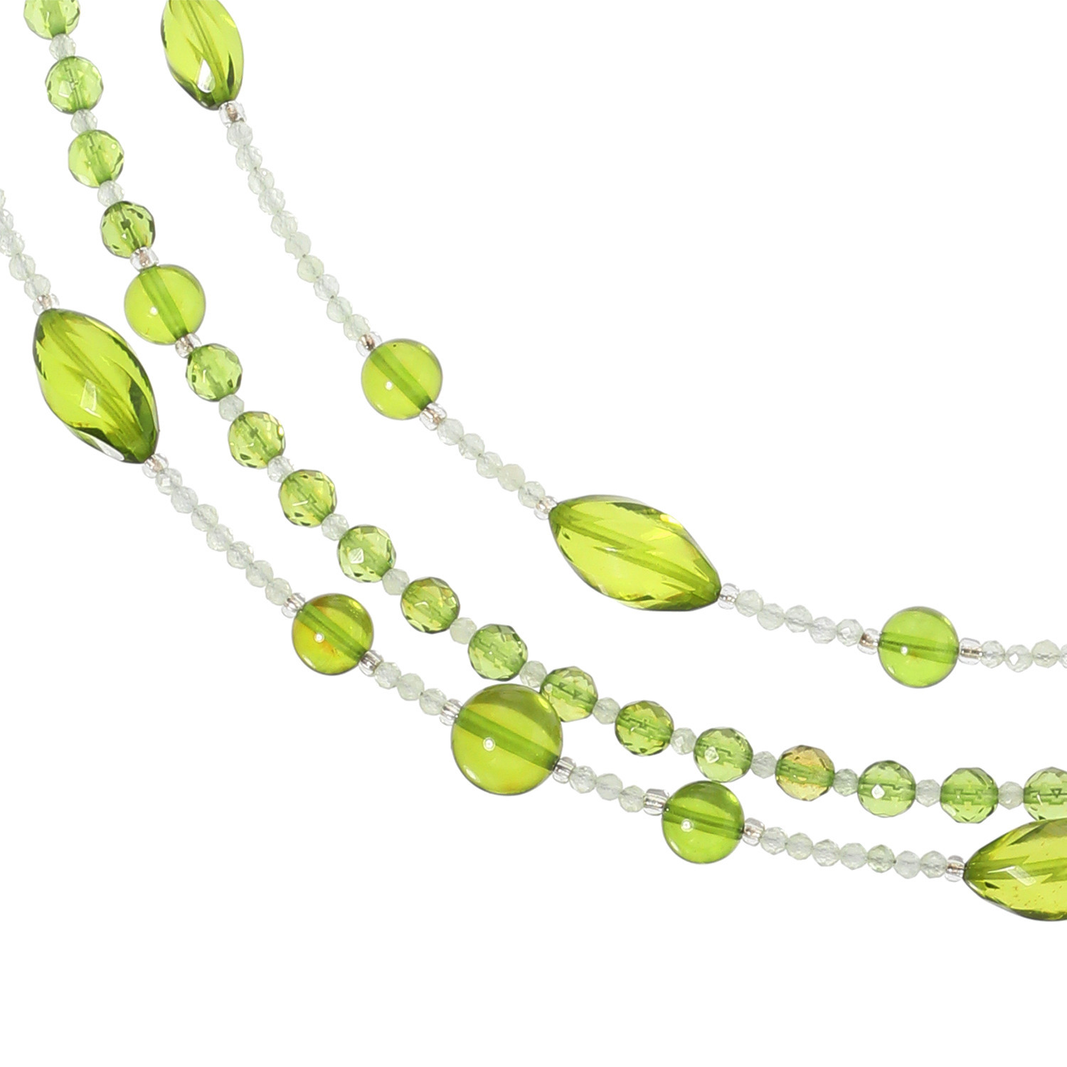 バイ　ネイチャー 琥珀＆プレーナイト 草木染め ３連ロングネックレス