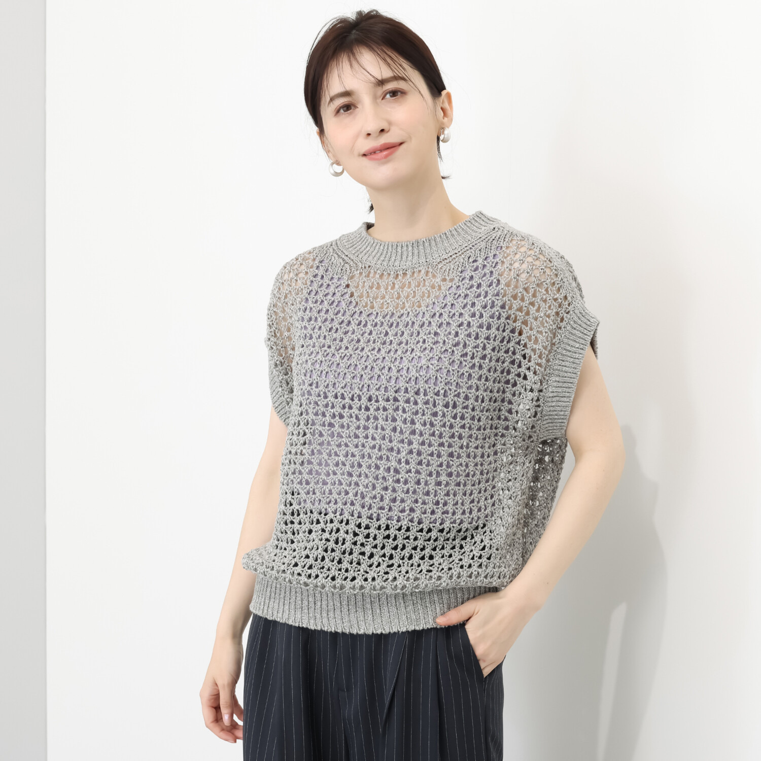 エマキュレイト 日本製 ホールガーメント 綿麻メッシュプルオーバー