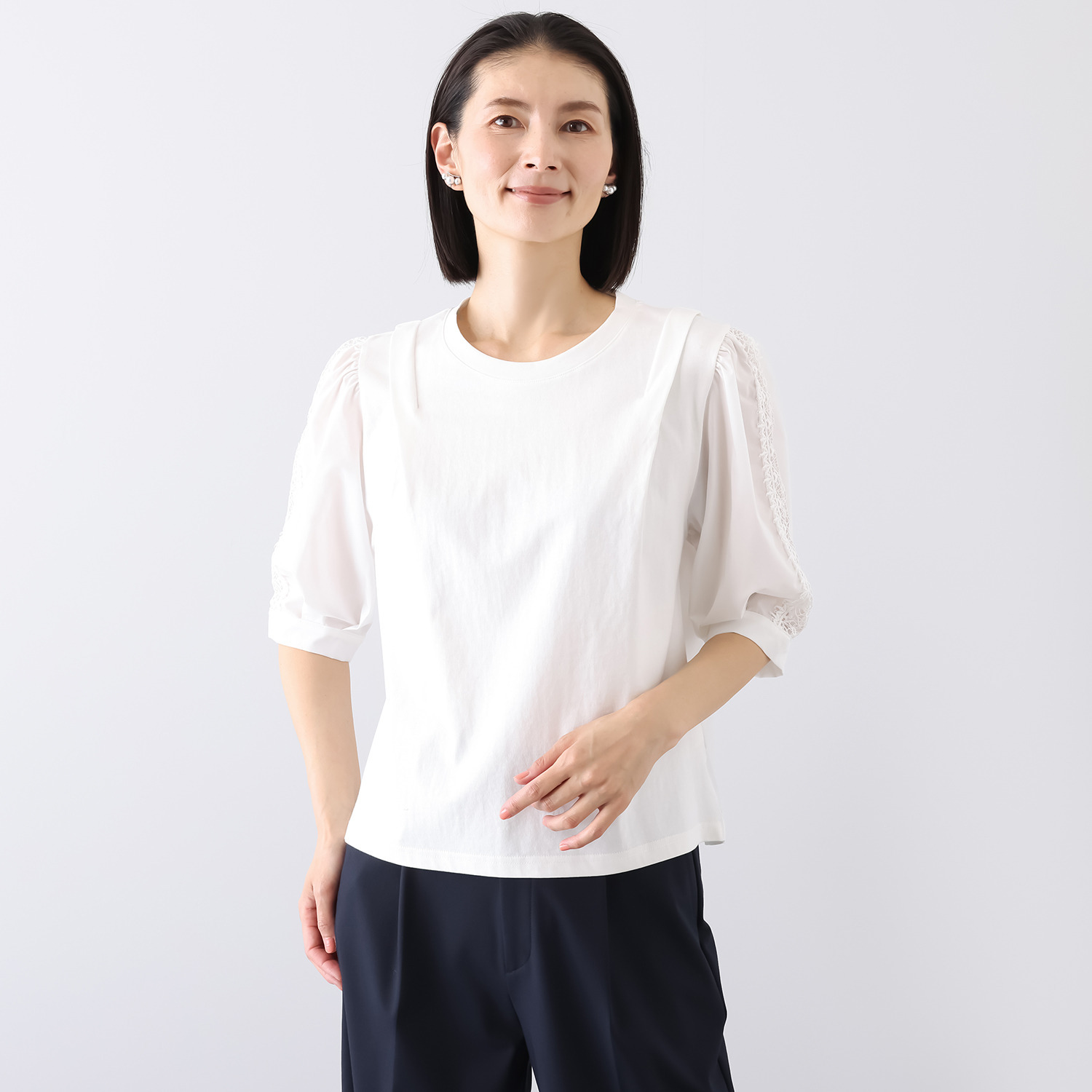 ダジュール 袖レース切替 デザインＴシャツ