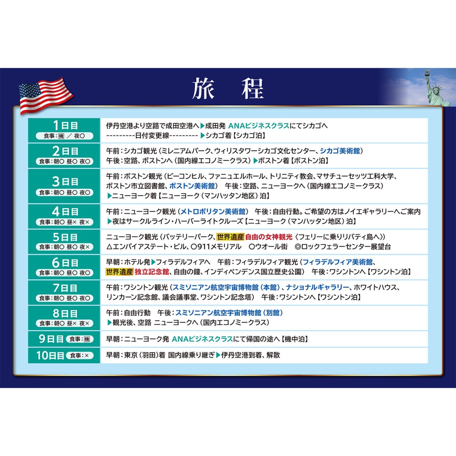アメリカ東部 芸術紀行１０日間 伊丹空港発着 ２０２６年９月２２日出発