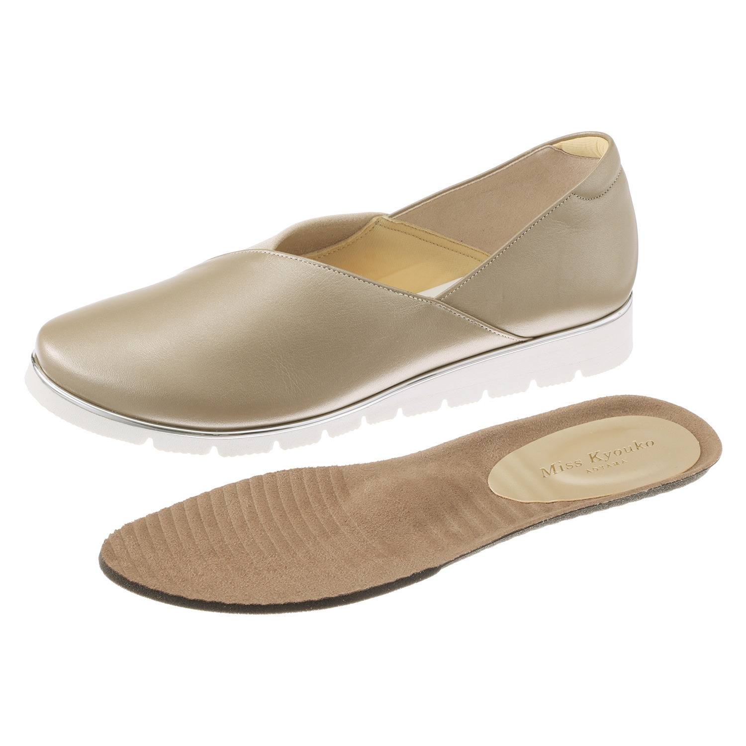 ミスキョウコ 日本製・はっ水 ソフト牛革 ストレッチコンビシューズ