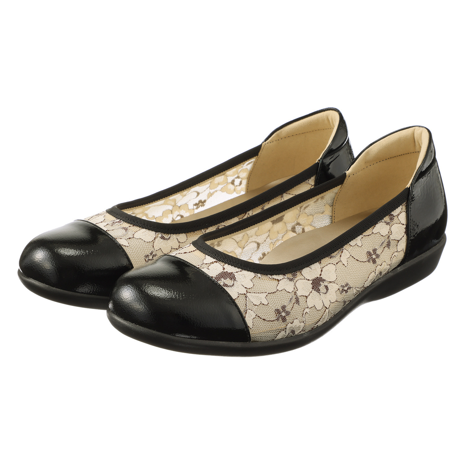 ミスキョウコ 日本製 ソフト牛革 レースバレエシューズ