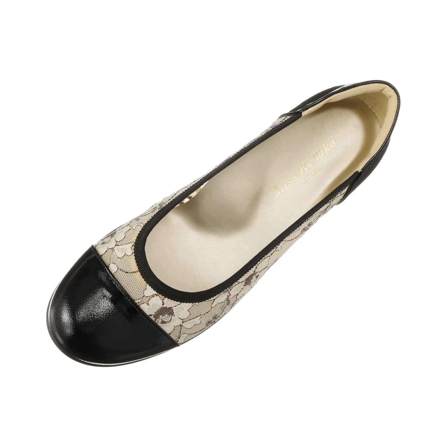 ミスキョウコ 日本製 ソフト牛革 レースバレエシューズ