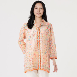 シルクロードクラブ カラハスティ柄 リボン付ブラウス