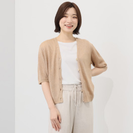 バイブリジット グリッターリネン混 ハーフスリーブ ニットカーディガン