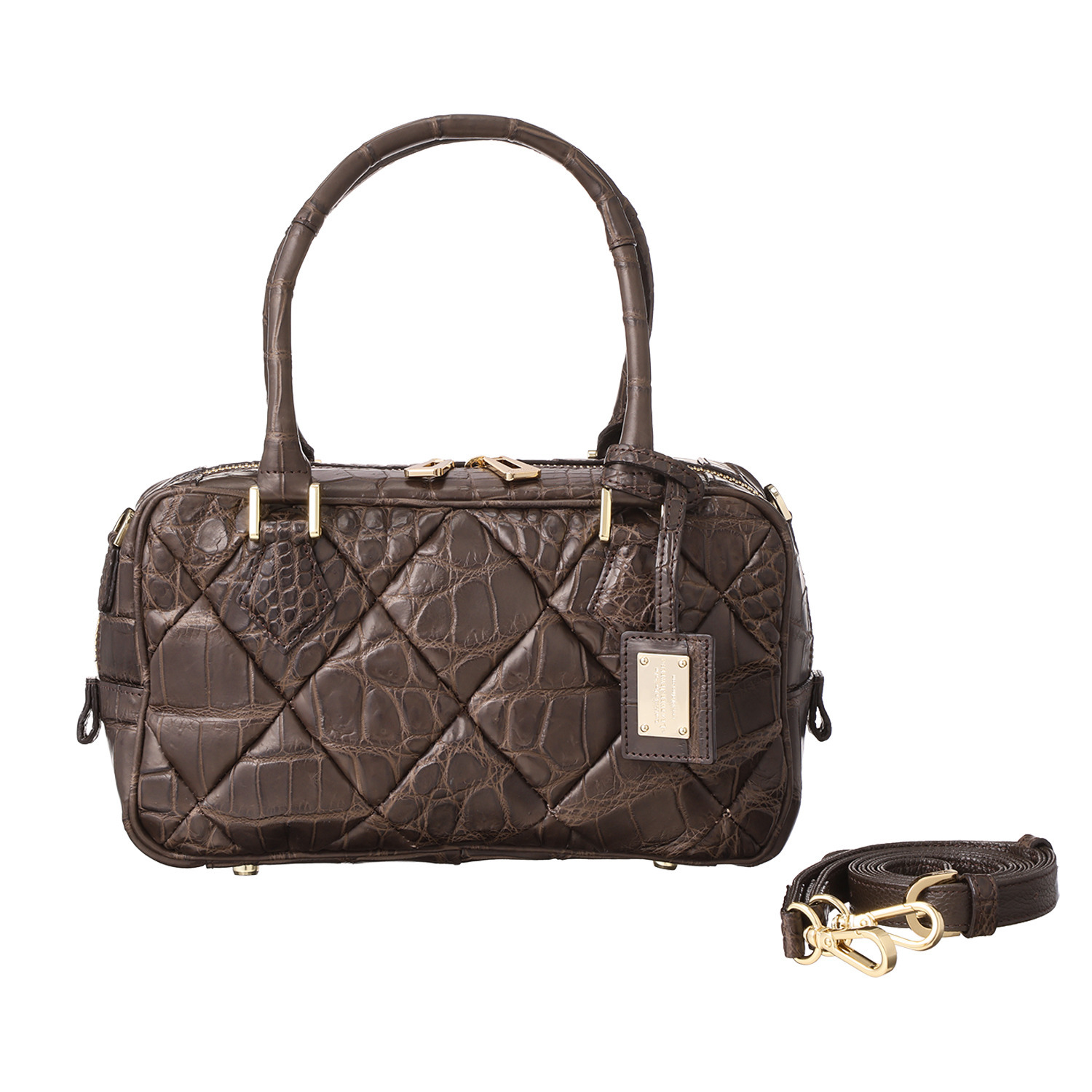 レザージュエルズ 日本製 マットクロコダイル ダイヤカットボストン プレステージバッグ