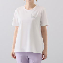 マイジュジュ ストレッチ天竺 ラインストーン クラウン柄アクセント 半袖Ｔシャツ