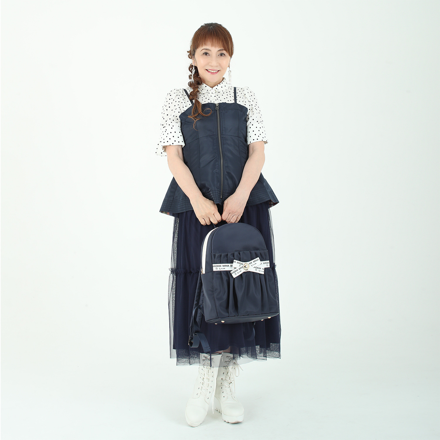マダムミーナ シャイニーツイル フロントジップ ペプラムシルエット ビスチェ