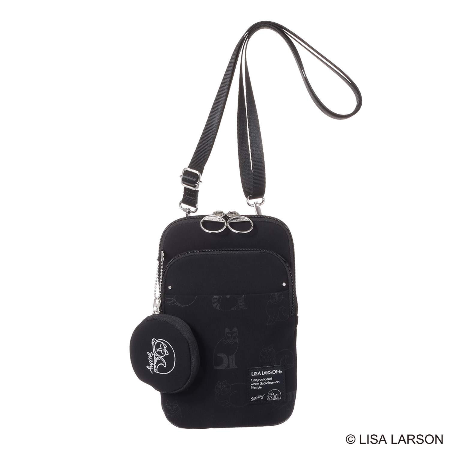 リサ・ラーソン はっ水軽量ナイロン スケッチねこたち ショルダーポーチ ＜ミニポーチ付＞