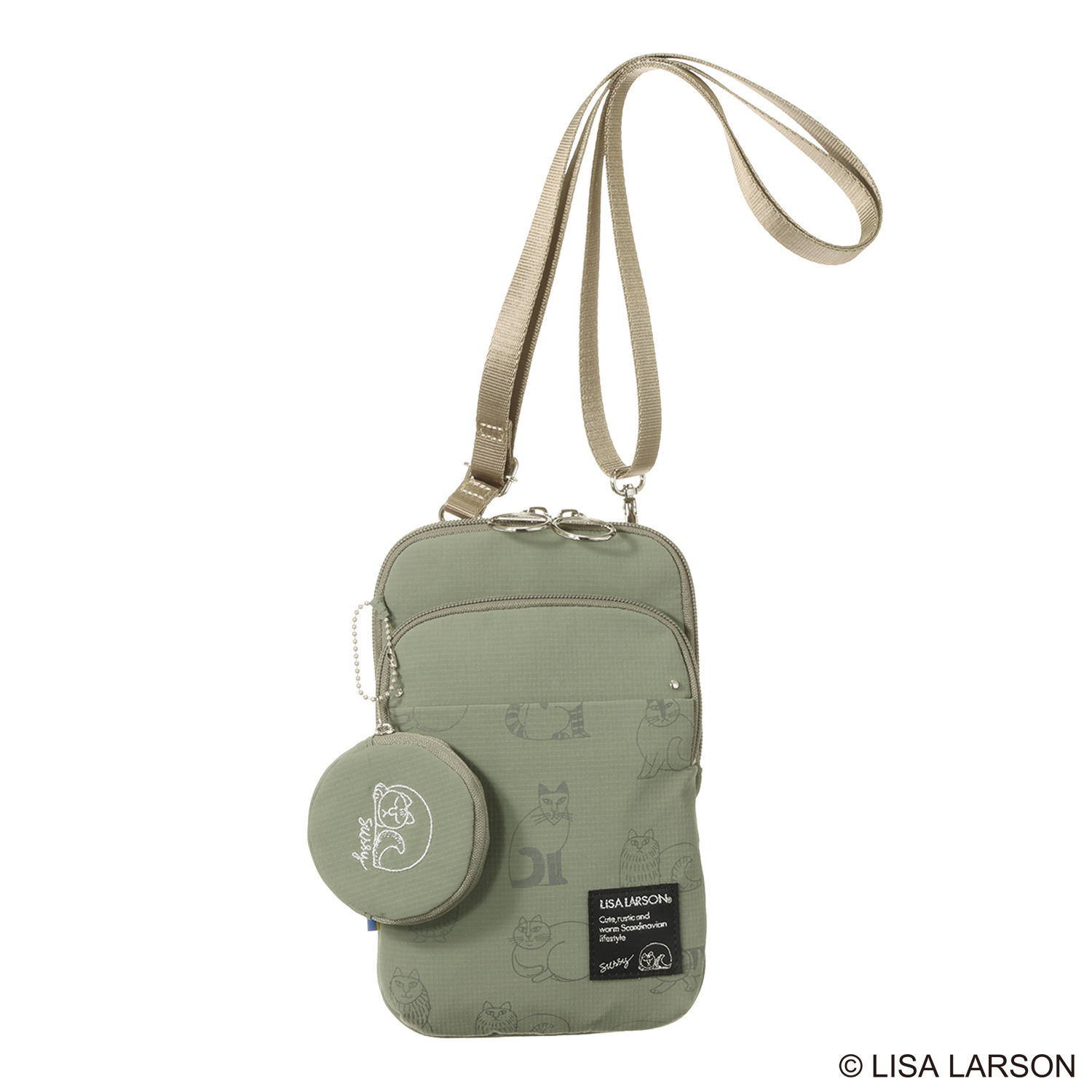 リサ・ラーソン はっ水軽量ナイロン スケッチねこたち ショルダーポーチ ＜ミニポーチ付＞