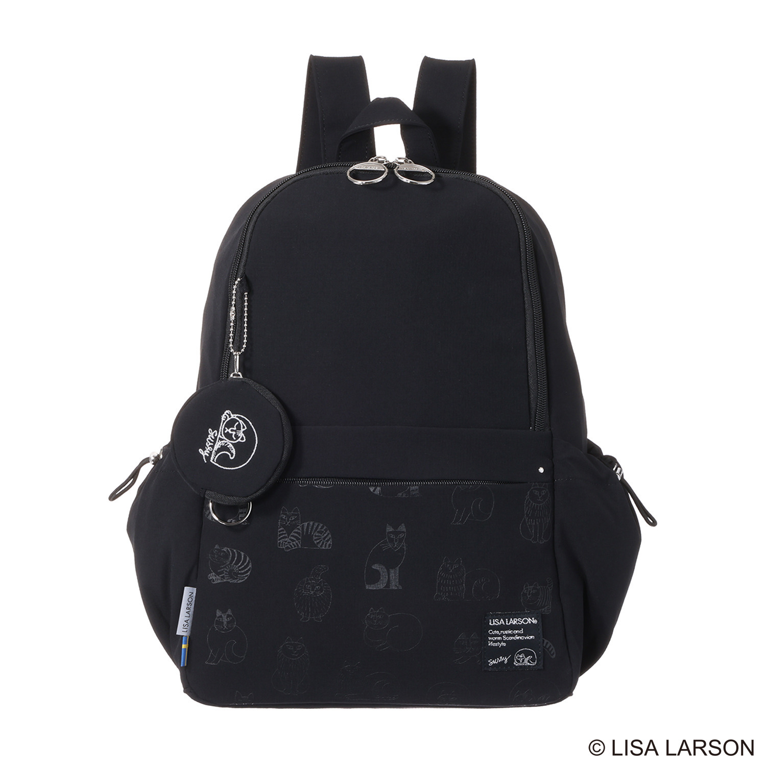 リサ・ラーソン はっ水軽量ナイロン スケッチねこたち バックパック ＜ミニポーチ付＞