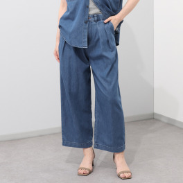 シュガーデプト つややかに風をまとう テンセルコットンデニム タックワイドパンツ