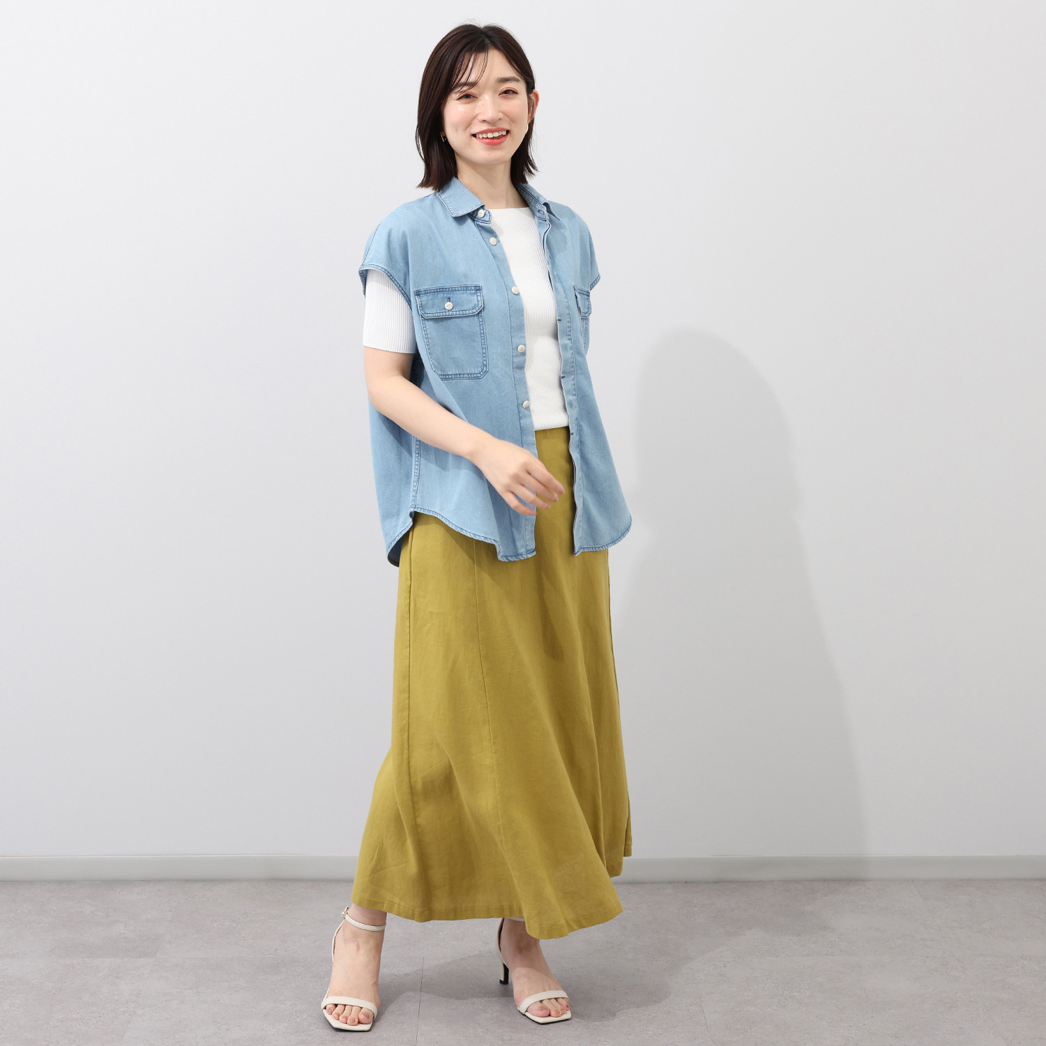 シュガーデプト つややかに風をまとう テンセルコットンデニム シャツベスト