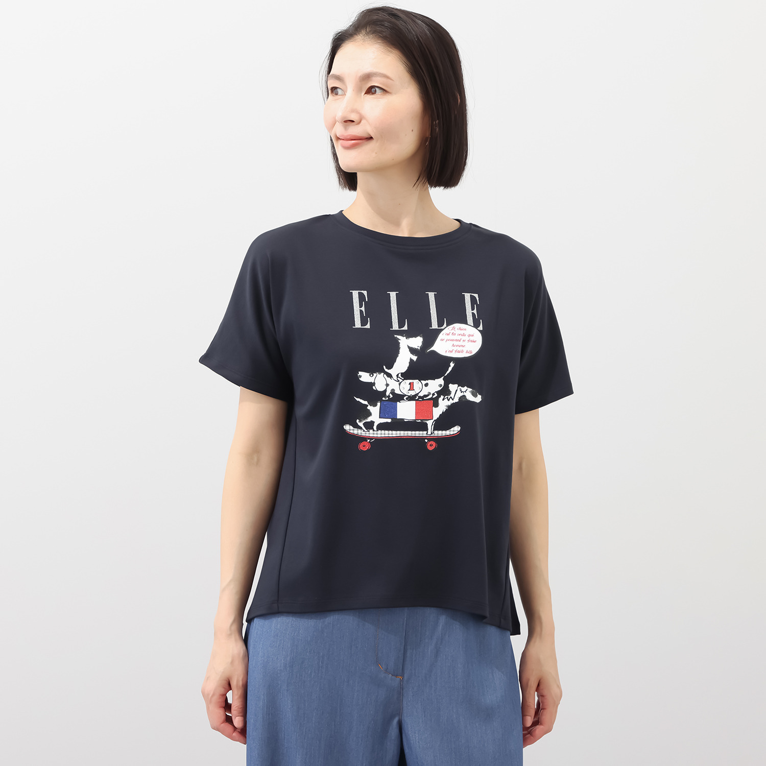 エル　ステュディオ ドッググラフィック グリッタープリント Ｔシャツ