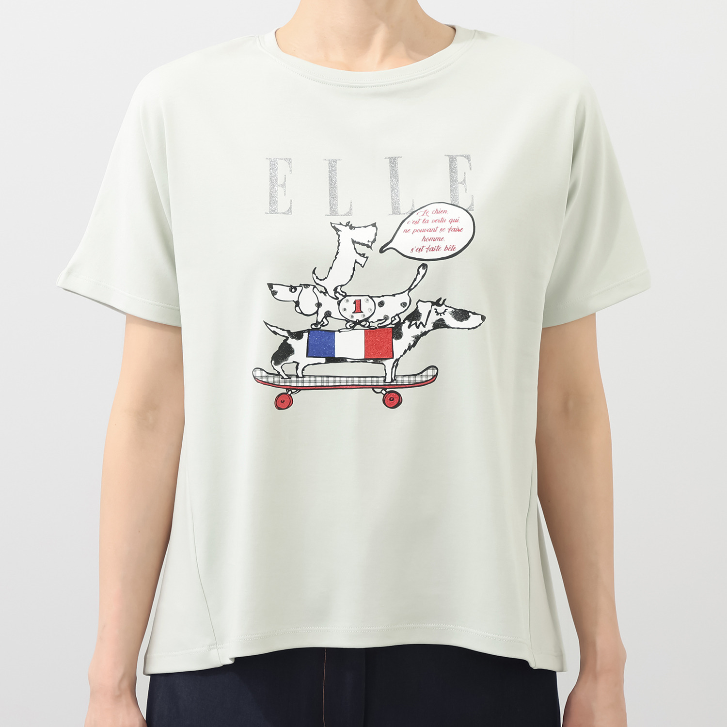 エル　ステュディオ ドッググラフィック グリッタープリント Ｔシャツ