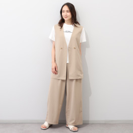 マンスリートライミー ドライタッチジャージー すっきり見えロングジレ＆ ワイドパンツ２点セット