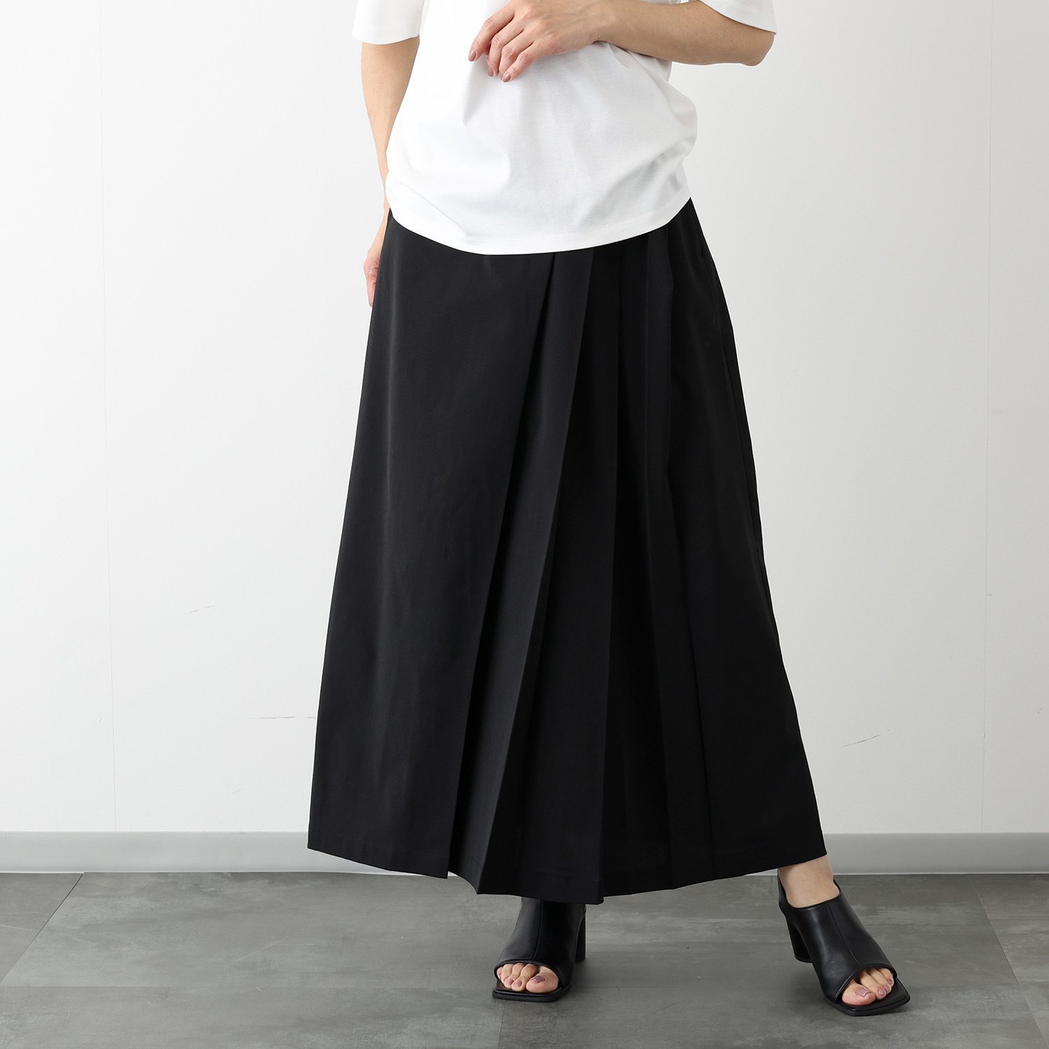 ハンチ 麻ライク アシンメトリー プリーツロングスカート