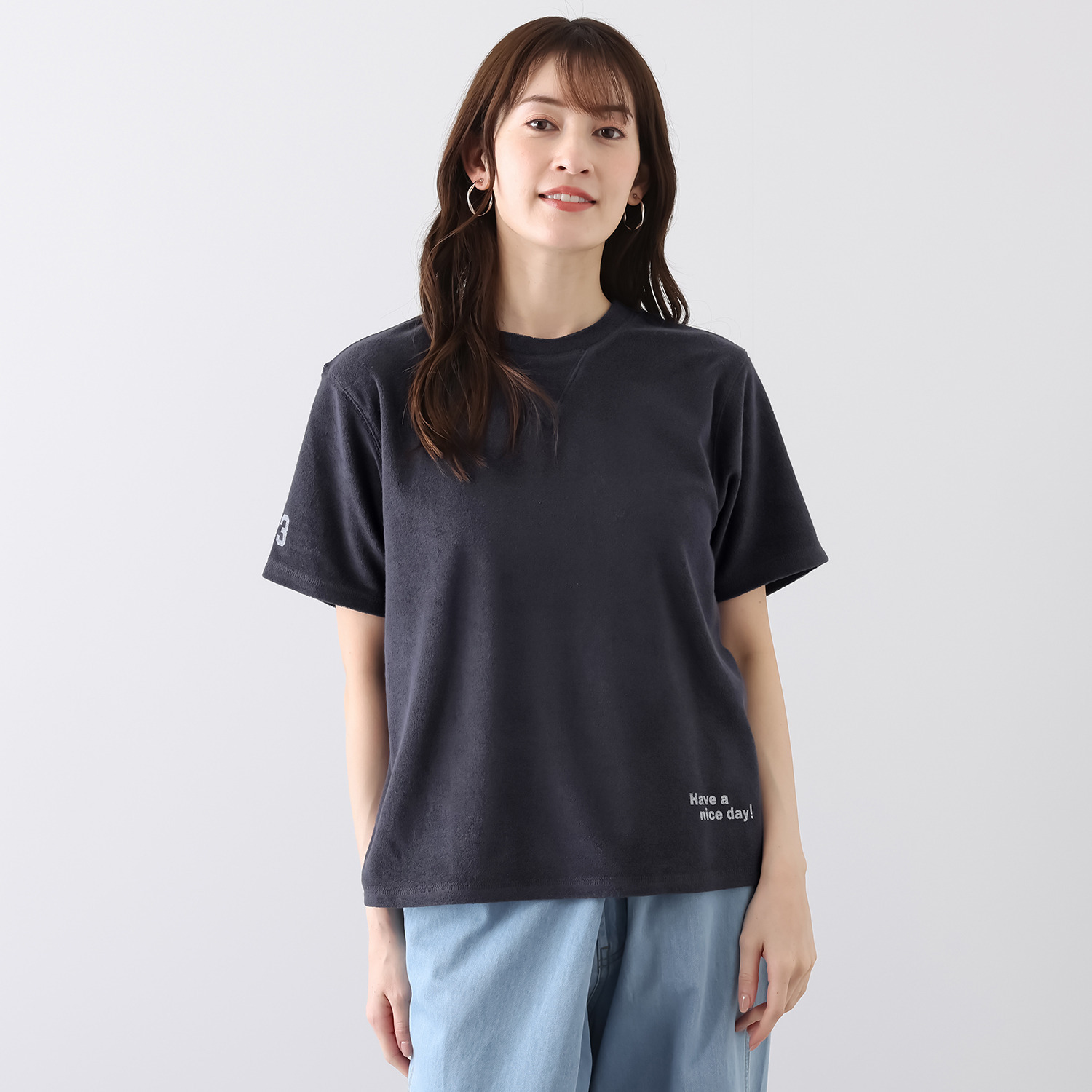 ラソエヌサーティスリー ディグリーズ 肌触り抜群！ パイル素材 ロゴプリントＴシャツ
