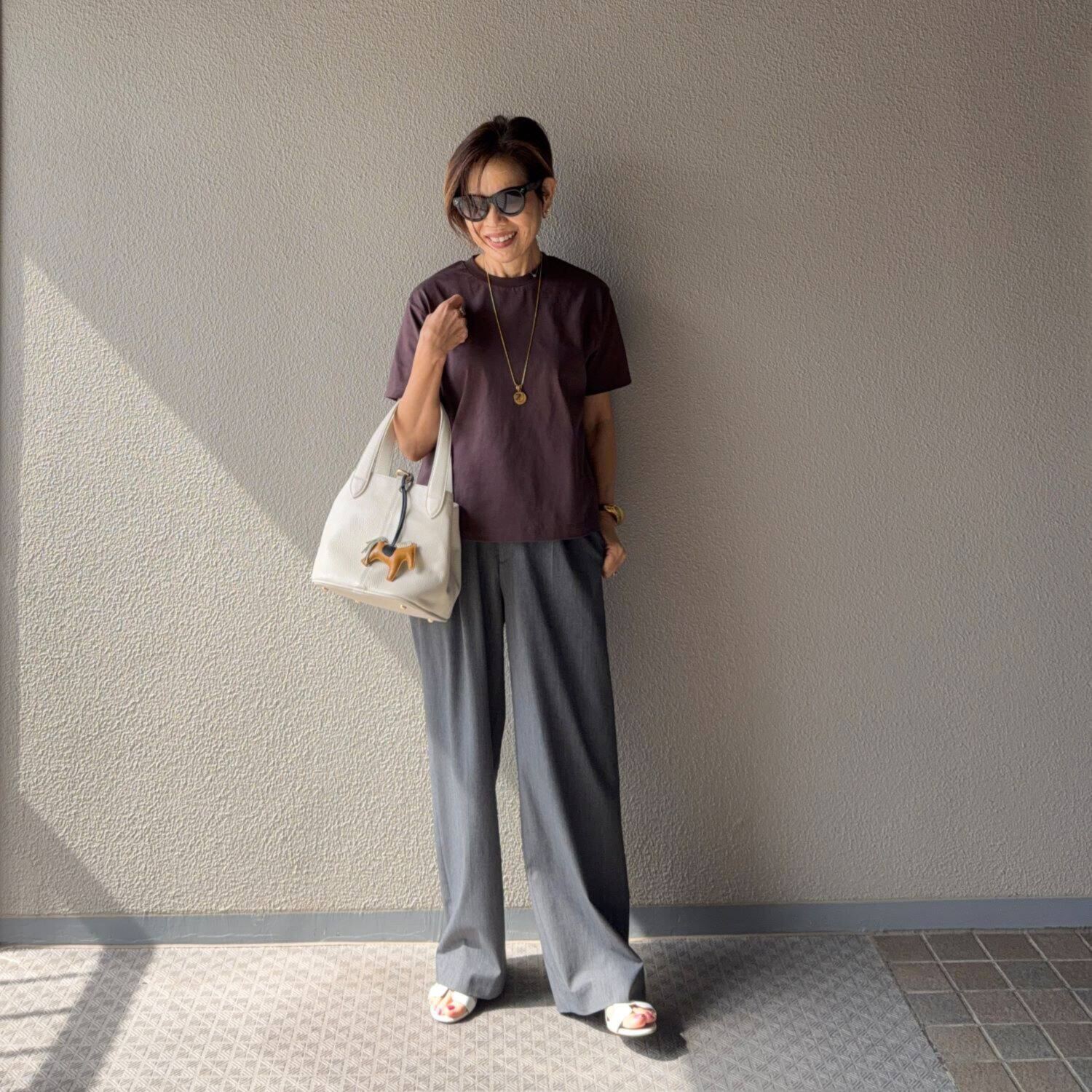 ラソエヌサーティスリー ディグリーズ サラッと快適！ コットン１００％ イニシャル刺しゅう 着丈すっきりＴシャツ