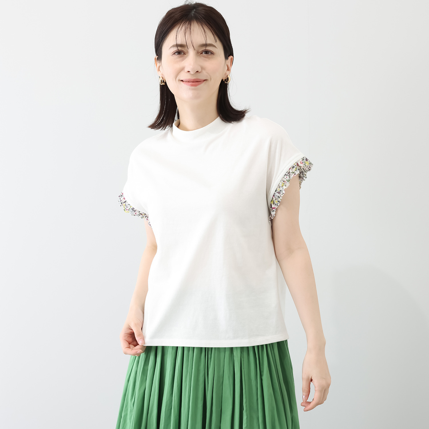 ポンデシャロン 日本製 天竺袖リバティ フリルフレンチ トップス