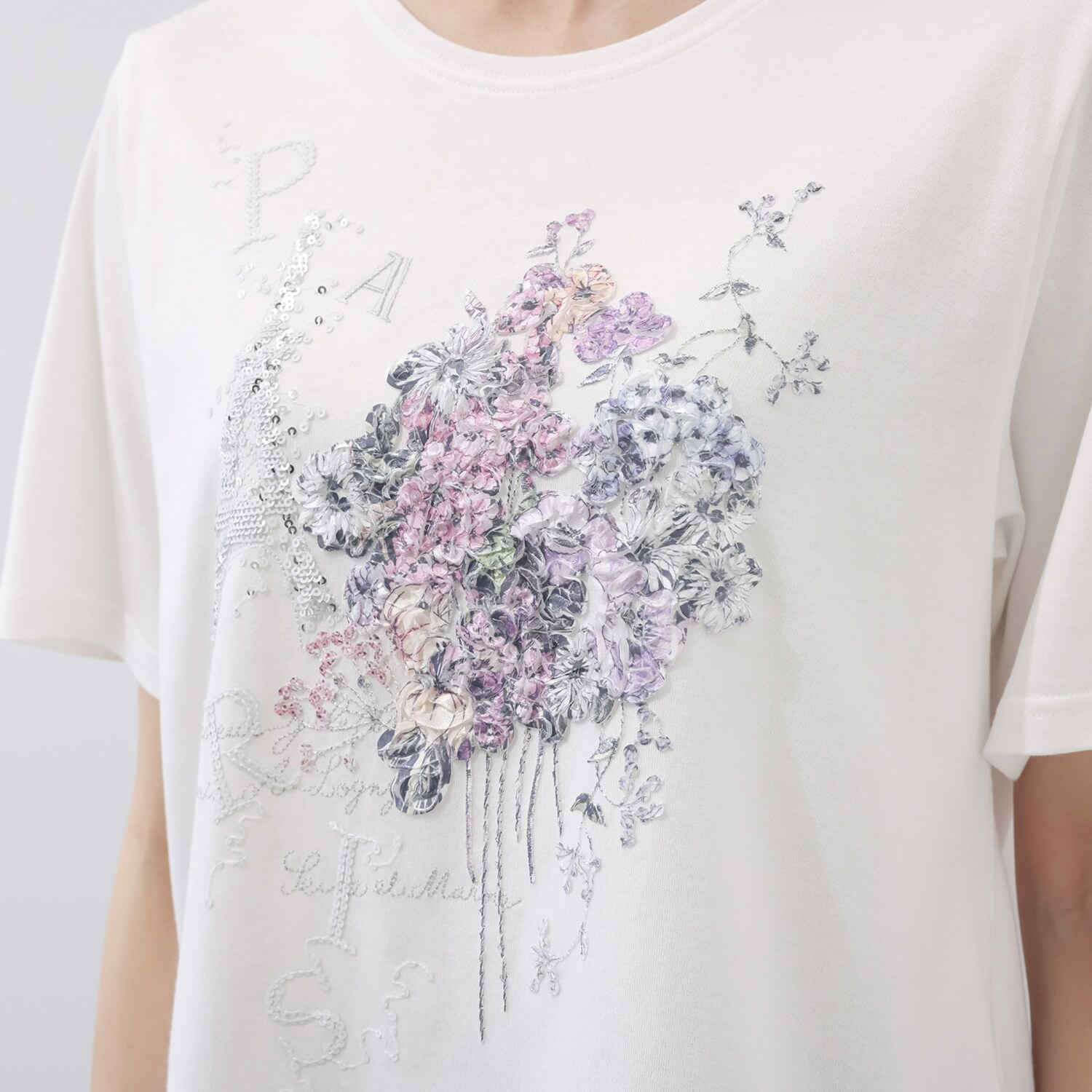 フィル・クロレ 日本製 ギザコットン混 刺しゅう転写プリント Ｔシャツ