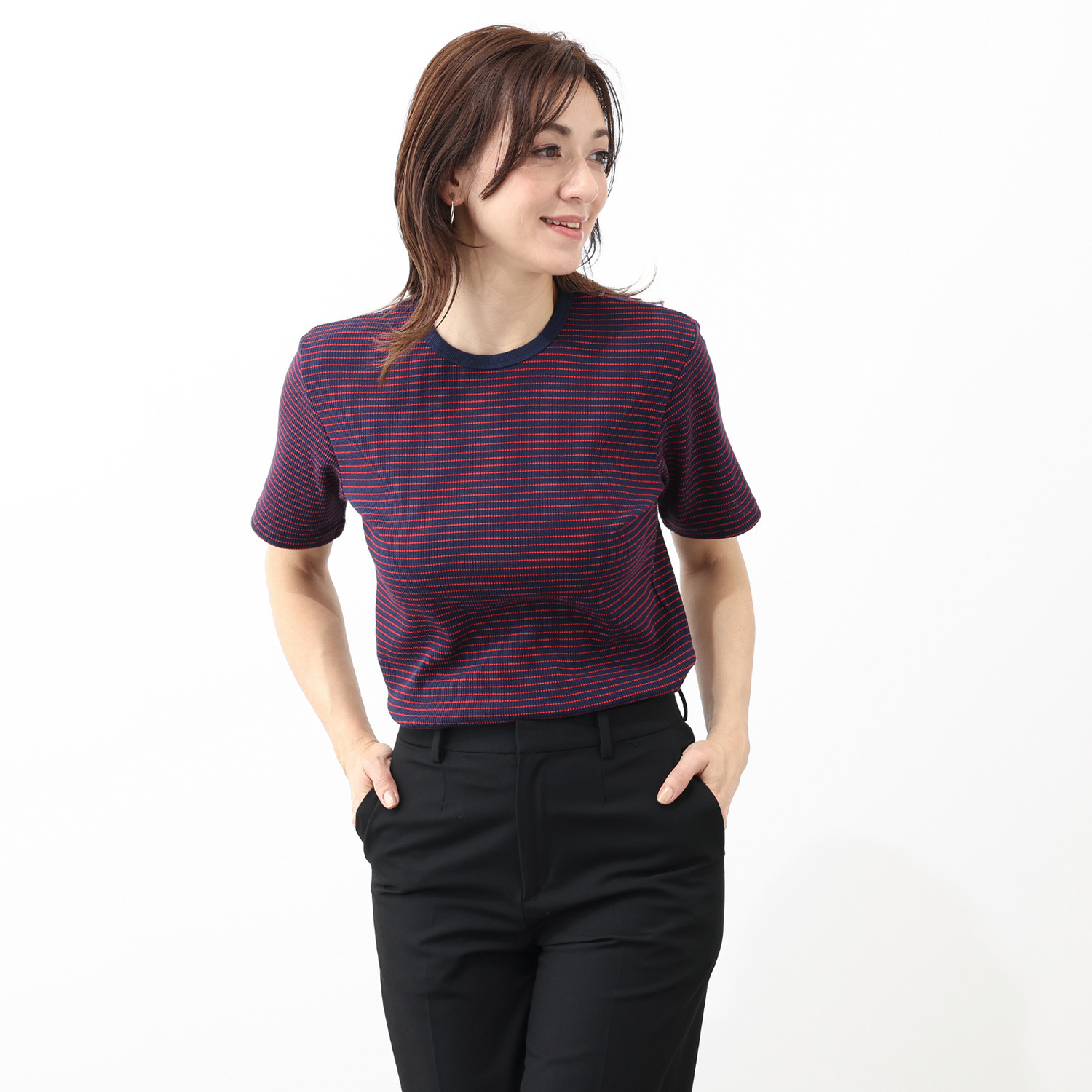 エムエムオー クルーネックボーダー ジャガードリブＴシャツ