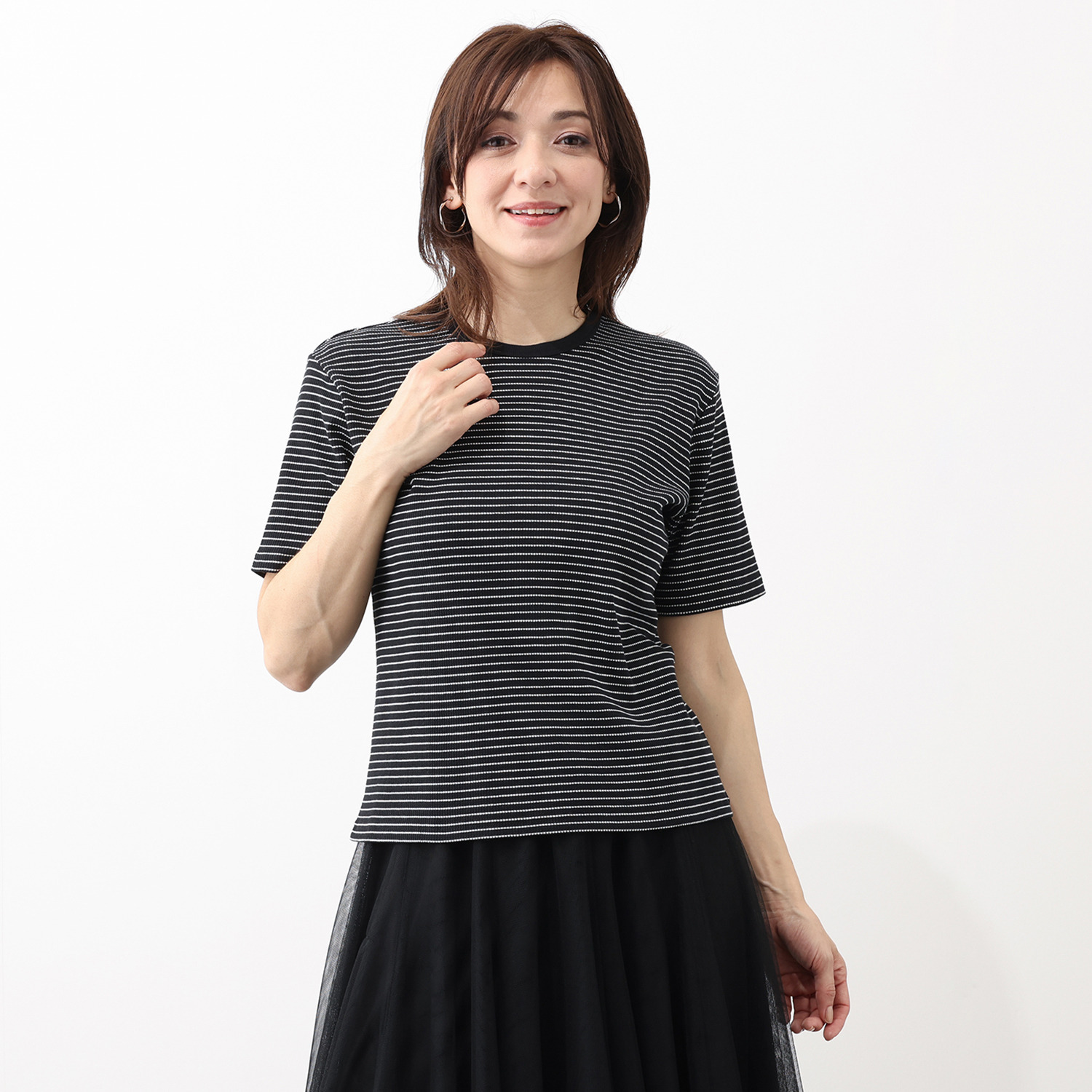 エムエムオー クルーネックボーダー ジャガードリブＴシャツ