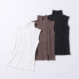 ジュエル オーガニックコットン混 ストレッチリブ編 ハイネック ノースリーブインナー ３枚セット