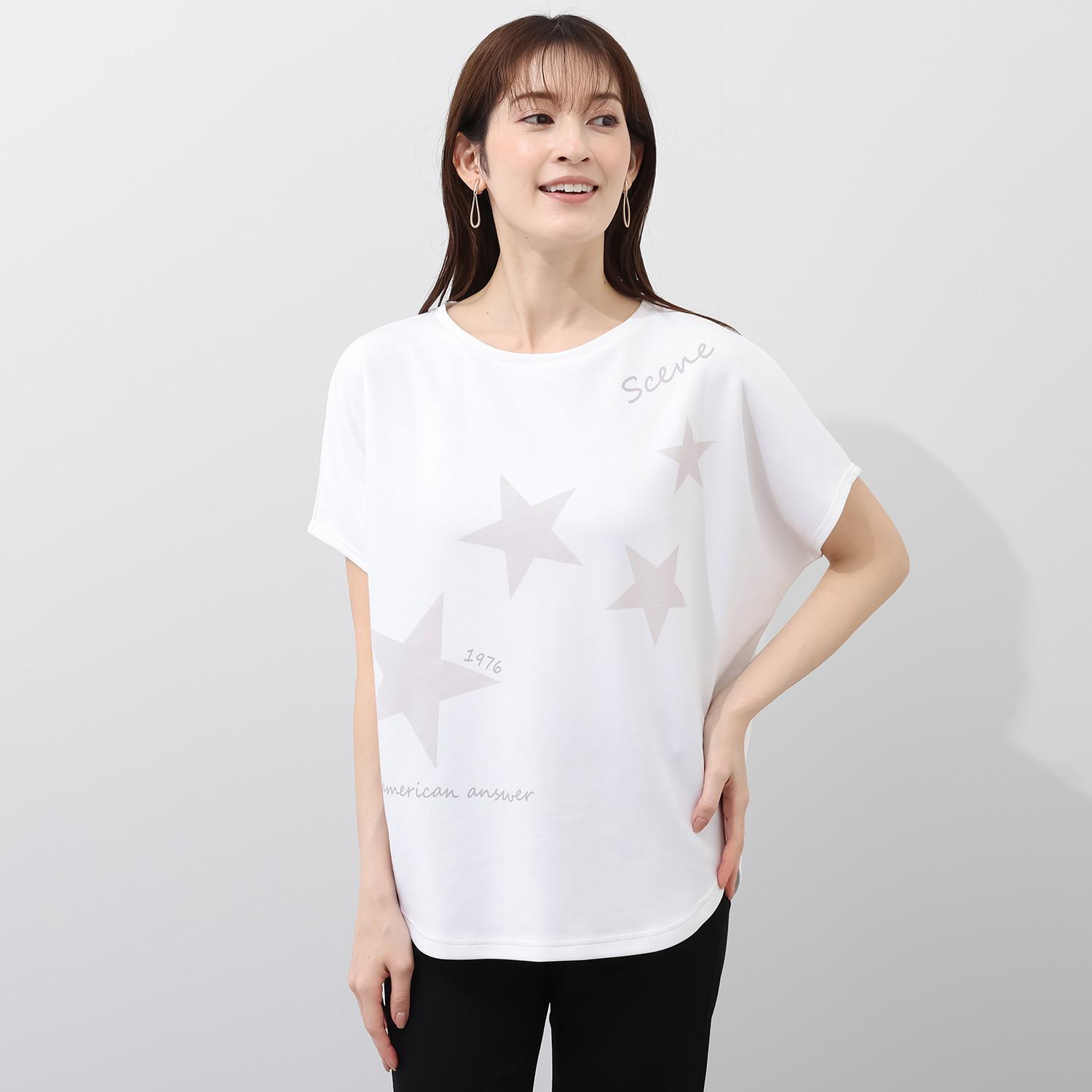 シーン スターメッセージプリント ドルマンＴシャツ